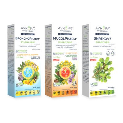 Obrázok produktu AVROPA Dýchacie cesty fajčiara – balenie (BronchoPharm + MucolPharm Forte + Smrekový, 3×200 ml)