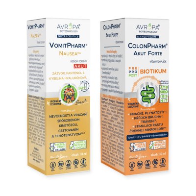 Obrázok produktu AVROPA Tehotenská lekárnička: Trávenie – balenie (VomitPharm HA + ColonPharm Forte, 2×30 ml)