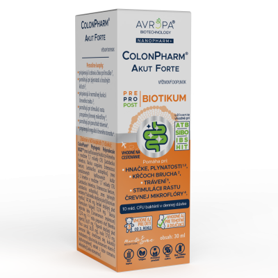 Obrázok produktu AVROPA ColonPharm Akut Forte – kvapky s pro/pre/postbiotikami pri hnačke, ATB, IBS
