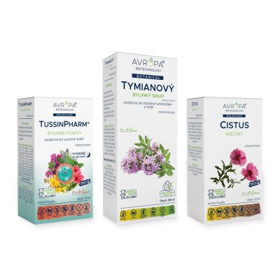 Obrázok produktu AVROPA Keď kašeľ neustupuje – zvýhodnené balenie (TussinPharm + Tymianový Akut + Cistus krétsky)