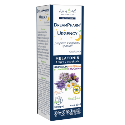 Obrázok produktu AVROPA DreamPharm Urgency HA – sprej s melatonínom, magnéziom, B6, valeriánou a mučenkou na spanie